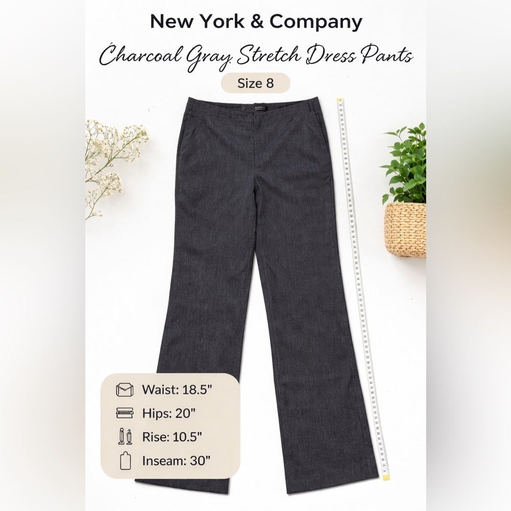 New York & Company Charcoal Gray Stretch Dress Pants Size 8 Straight Leg